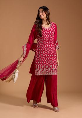 Pink Embroidery Silk Sharara Set