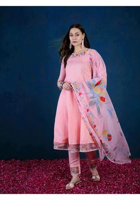 Pink Embroidery Silk Anarkali Set