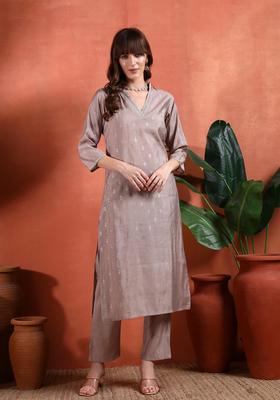 Mauve Printed Silk Kurta Set