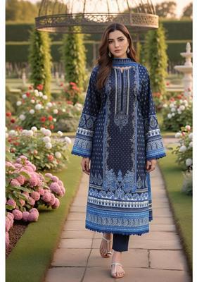 Blue Floral Print Rayon Kurta Set