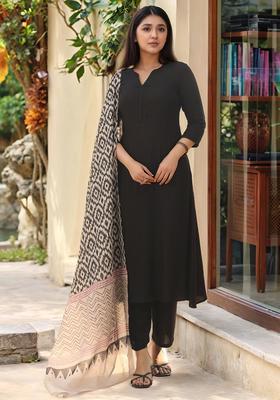 Black Solid Rayon Kurta Set