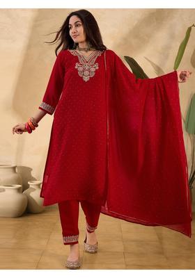 Red Embroidery Georgette Kurta Set