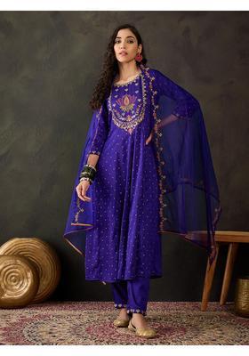 Blue Embroidery Silk Anarkali Set