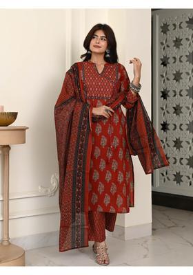 Maroon Floral Print Rayon Kurta Set