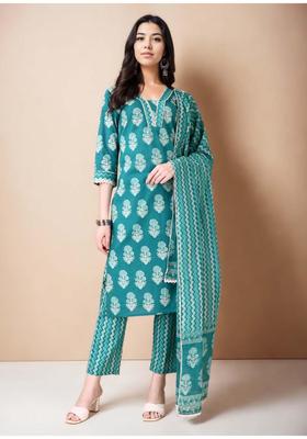 Green Floral Print Cotton Kurta Set