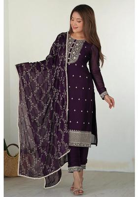 Purple Embroidery Georgette Kurta Set