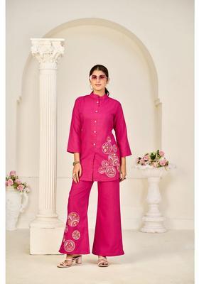 Pink Embroidery Viscose Co-Ord Set