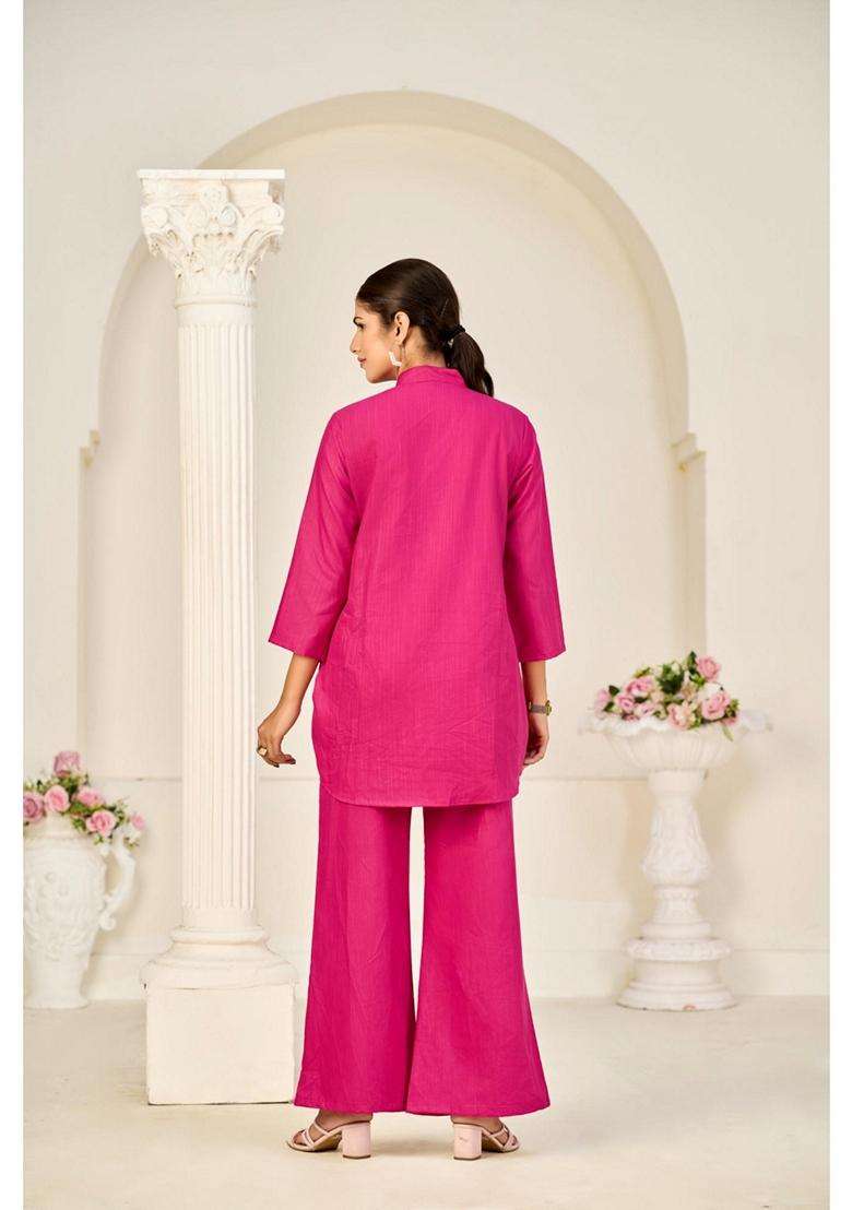 Pink Embroidery Viscose Co-Ord Set - Indya