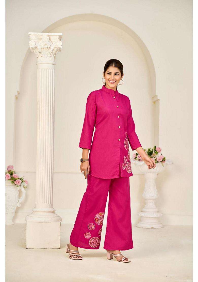Pink Embroidery Viscose Co-Ord Set - Indya