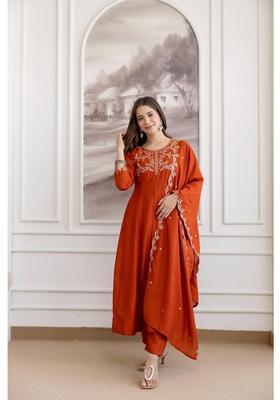 Orange Embroidery Georgette Anarkali Set
