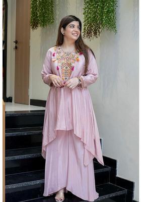 Pink Embroidery Silk Palazzo Set