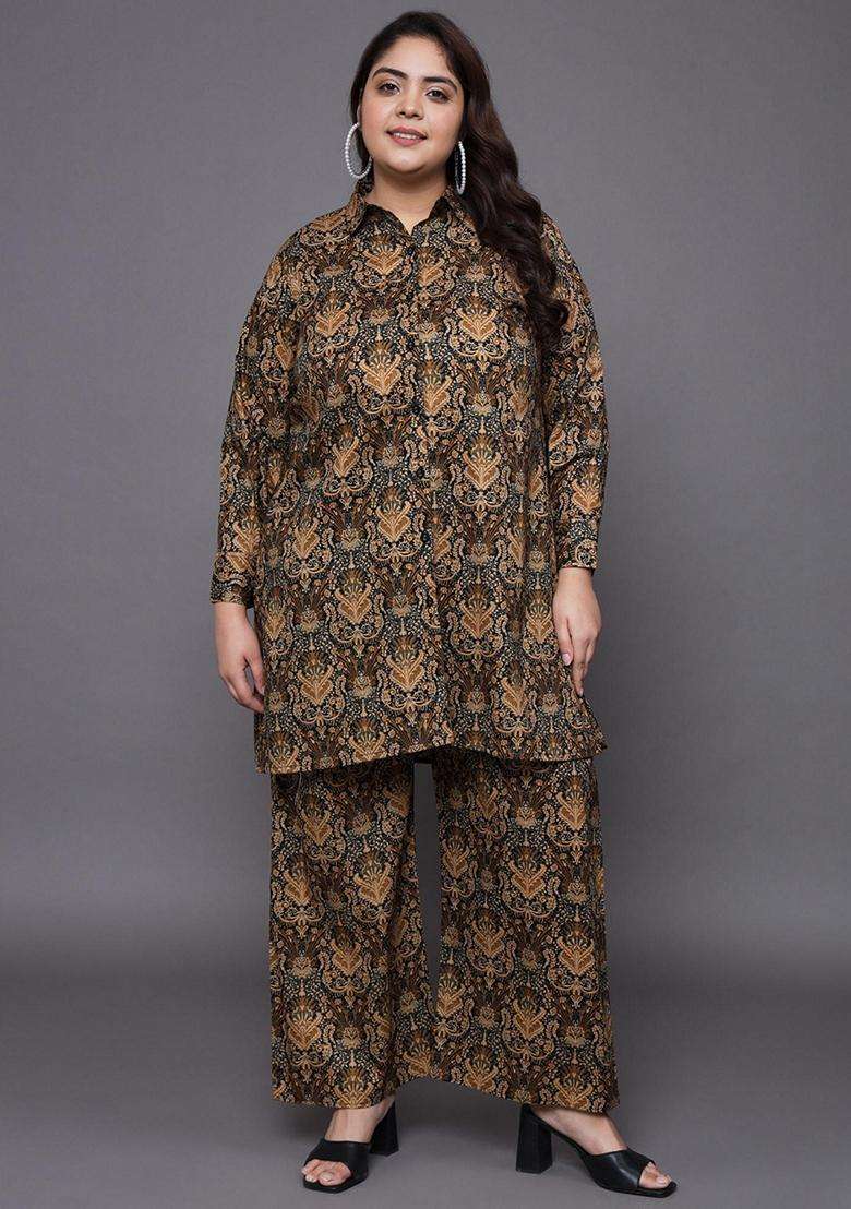 Brown Floral Cotton Co-Ord Set - Indya
