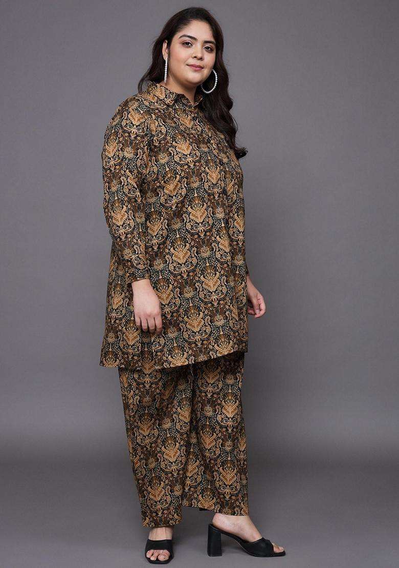 Brown Floral Cotton Co-Ord Set - Indya