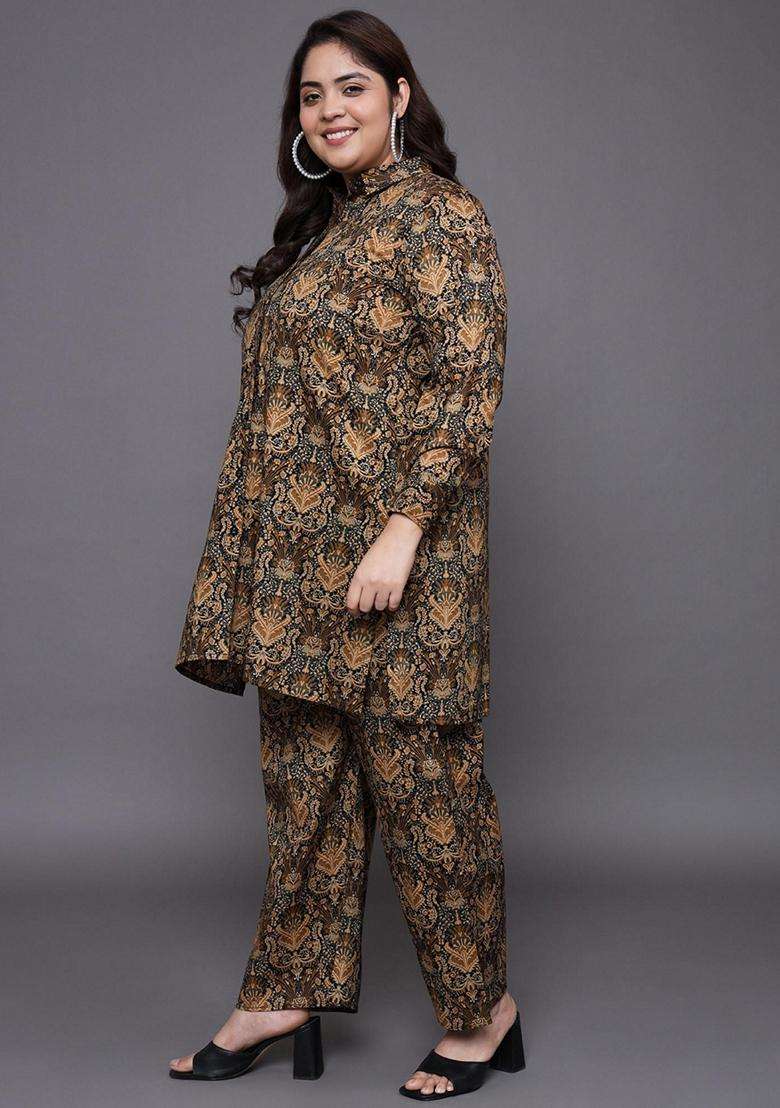 Brown Floral Cotton Co-Ord Set - Indya