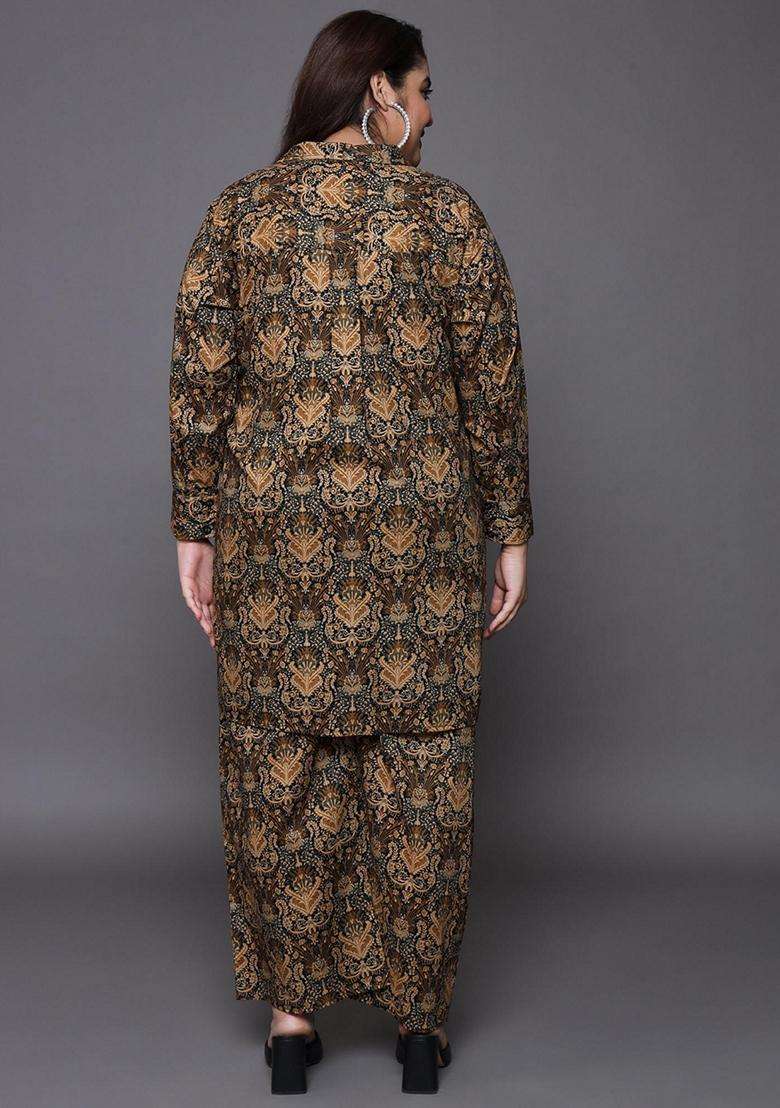 Brown Floral Cotton Co-Ord Set - Indya