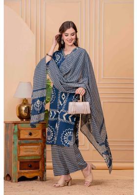 Teal Printed Cotton Kurta Set