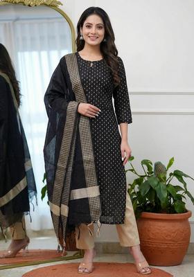 Black Embroidery Cotton Kurta Set