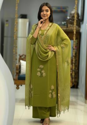 Green Floral Rayon Palazzo Set