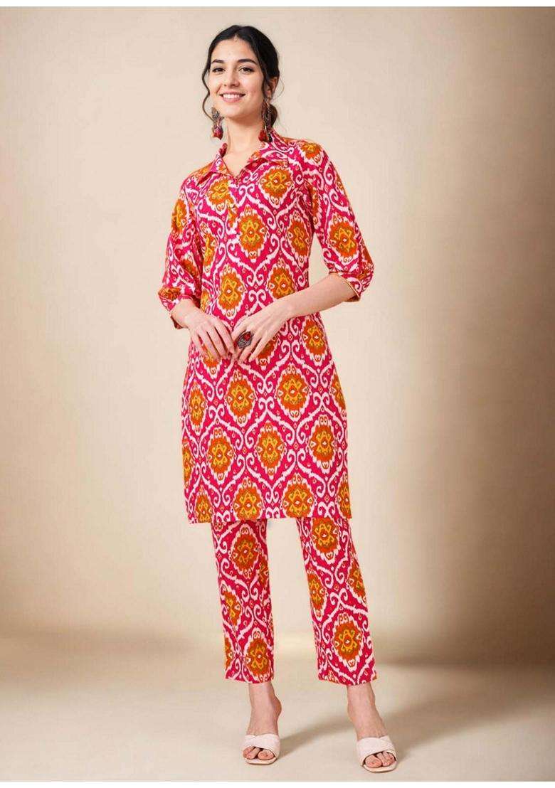 Pink Printed Cotton Co-Ord Set - Indya