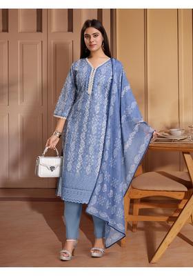 Light Blue Printed Cotton Kurta Set