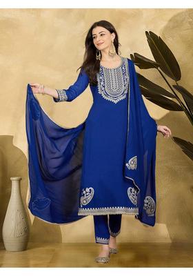 Blue Embroidery Silk Kurta Set