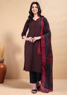 Black Woven Cotton Kurta Set