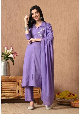 Lavender Printed Cotton Kurta Set