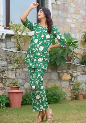 Green Floral Cotton Co-Ord Set