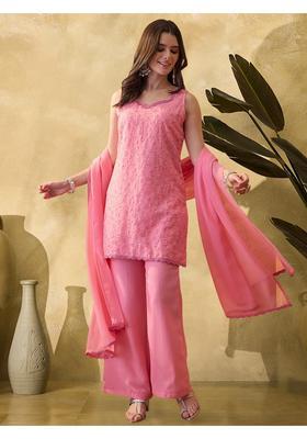 Pink Embroidery Georgette Kurta Set