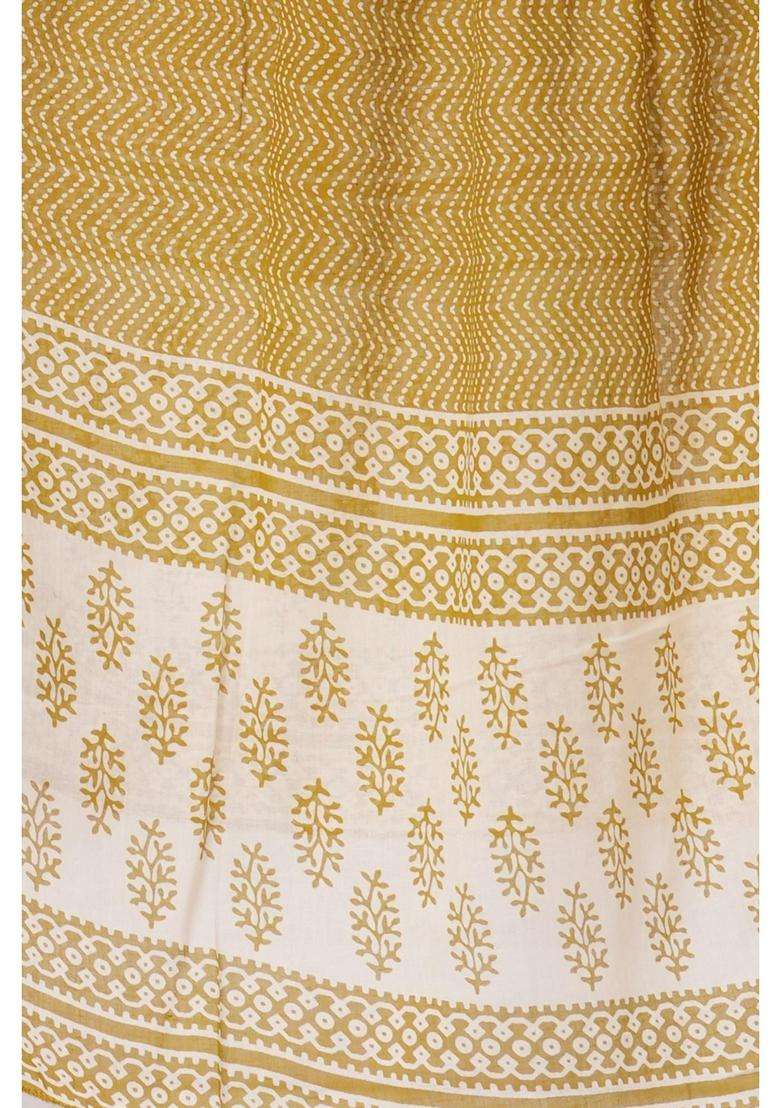 Mustard Printed Cotton Kurta Set - Indya