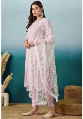 Pink Embroidery Cotton Kurta Set