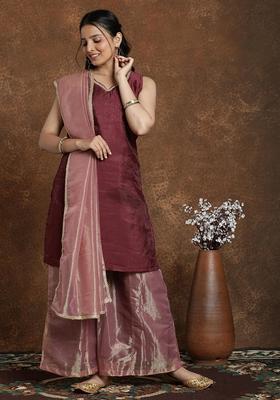 Maroon Solid Silk Palazzo Set