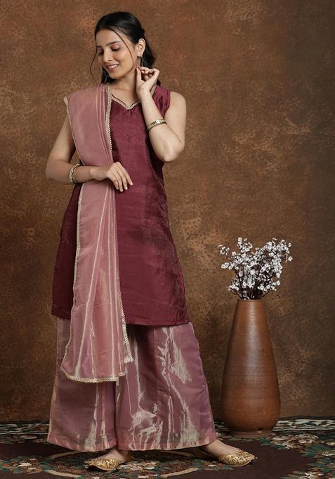 Maroon Solid Silk Palazzo Set — view on Indya