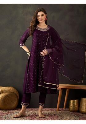 Purple Embroidery Georgette Kurta Set