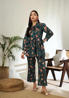 Teal Floral Cotton Co-Ord Set