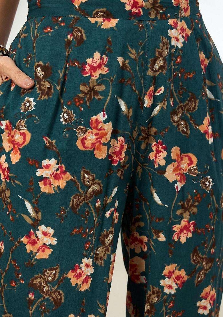 Teal Floral Cotton Co-Ord Set - Indya