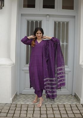 Purple Solid Rayon Kurta Set
