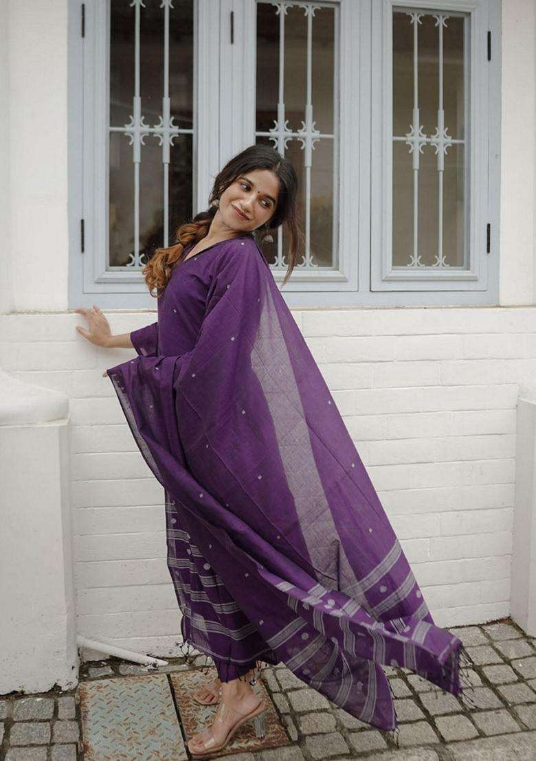 Purple Solid Rayon Kurta Set - Indya