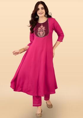 Pink Embroidery Crepe Anarkali Set