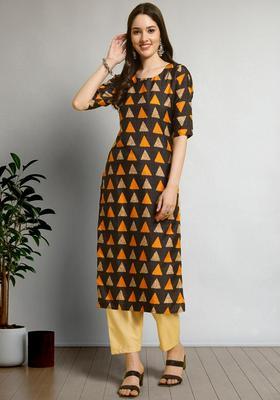 Black Printed Crepe Kurta Set