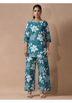 Teal Floral Cotton Co-Ord Set