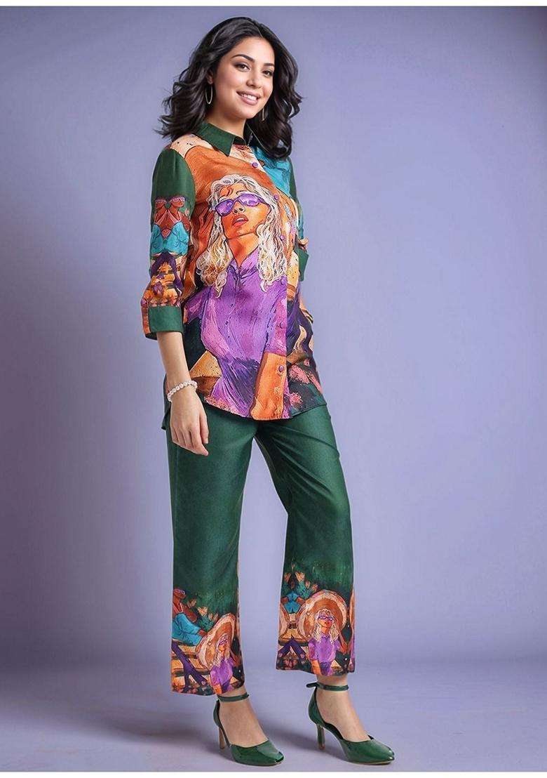 Green Printed Cotton Co-Ord Set - Indya