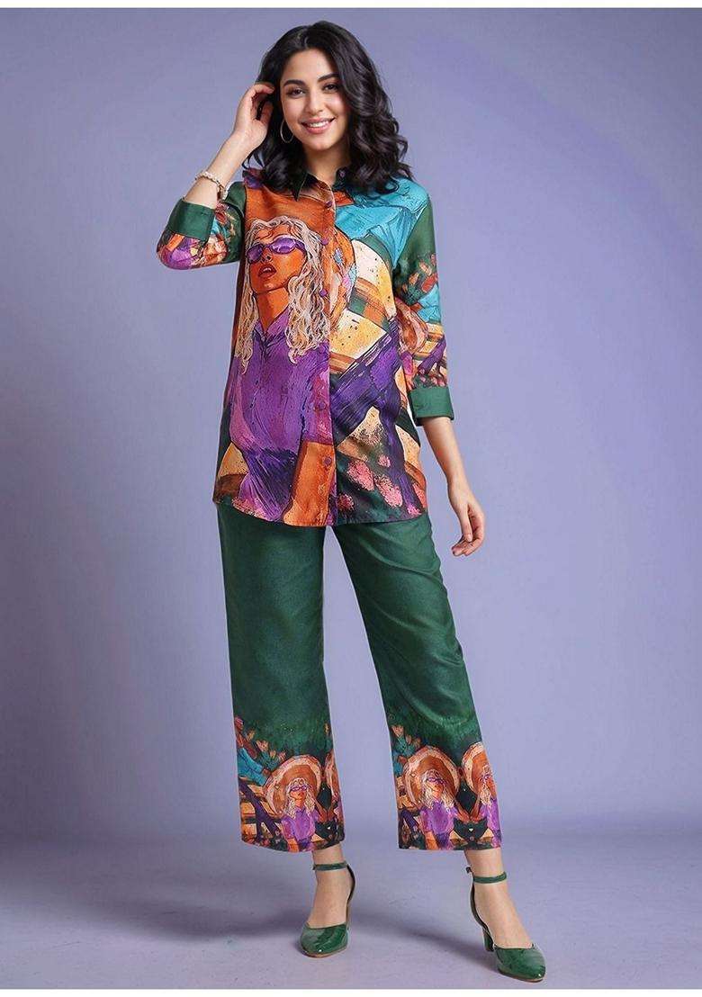 Green Printed Cotton Co-Ord Set - Indya