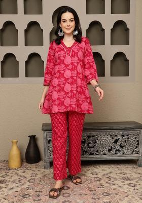 Red Floral Cotton Co-Ord Set