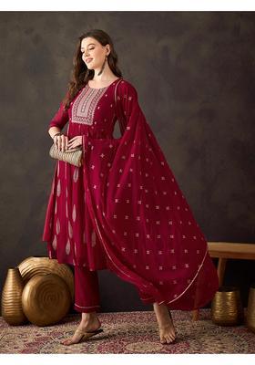 Maroon Embroidery Georgette Kurta Set