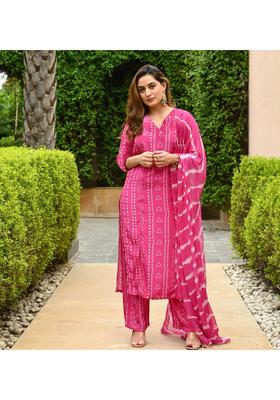 Pink Printed Rayon Kurta Set