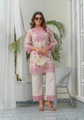 Light Pink Floral Linen Co-Ord Set