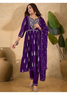 Purple Embroidery Georgette Kurta Set