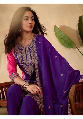 Pink Embroidery Silk Palazzo Set