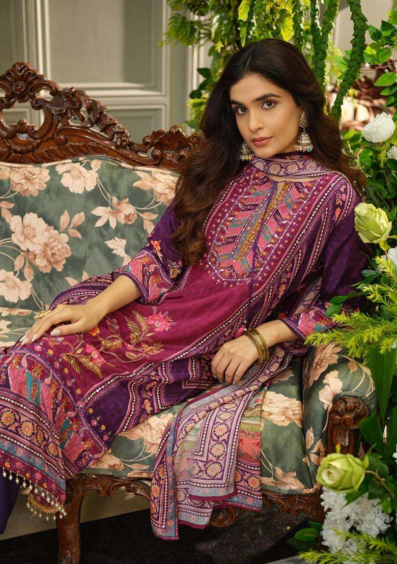 Purple Printed Polyester Kurta Set - Indya